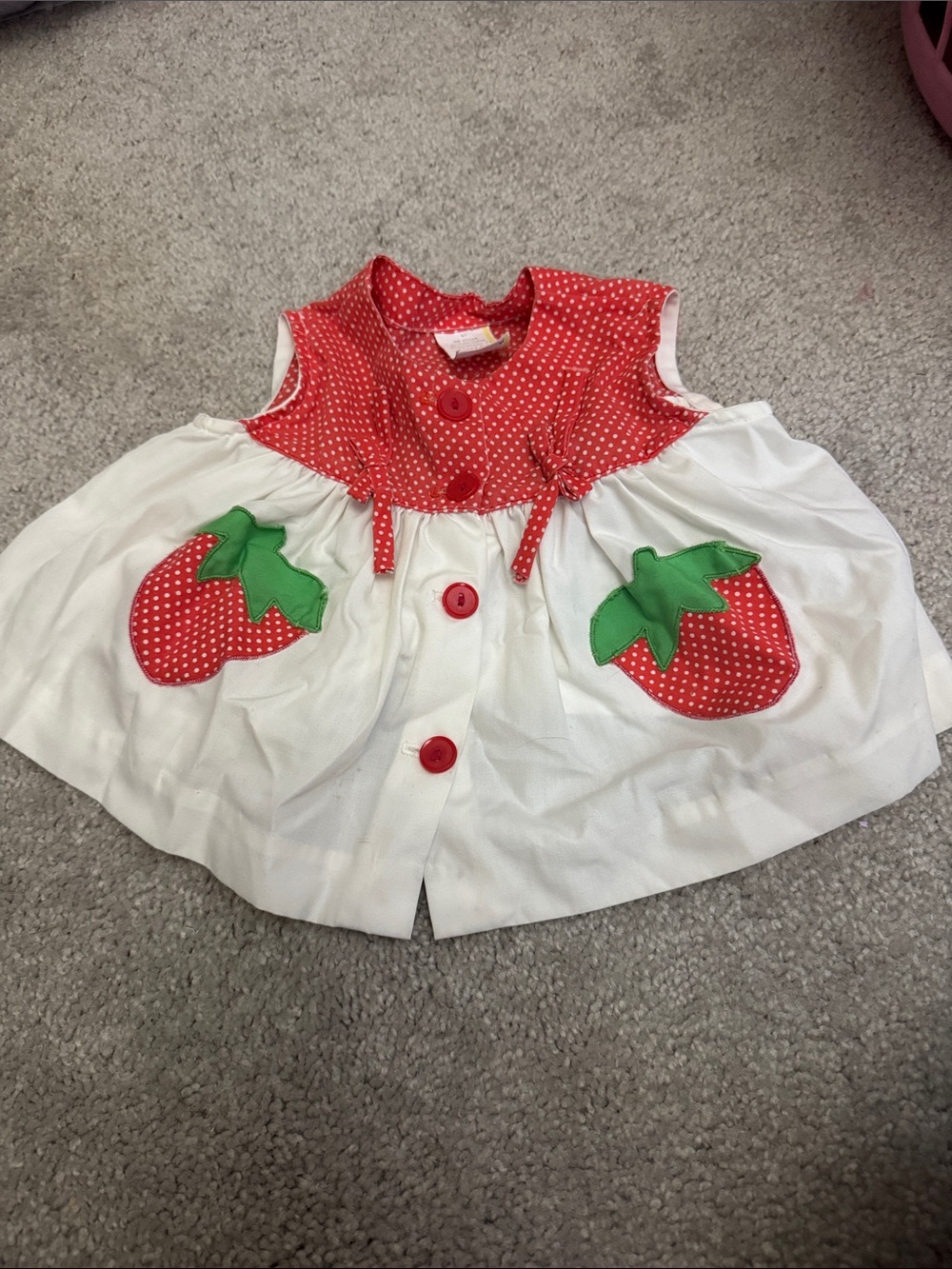 Vintage Baby Girl Strawberry Appliqué Dress - Red & White